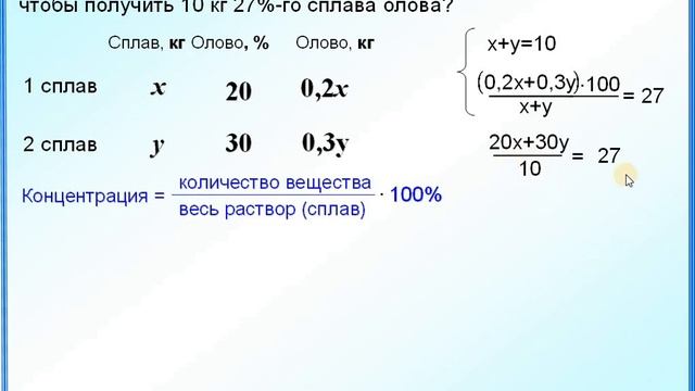 ОГЭ Задание 22 Задача на сплавы Система уравнений смотреть онлайн