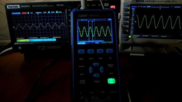 Осциллограф OWON Hds2202s, Hantek 2D15, Rigol DS1202Z-E Меандр(Square) 1..10MHz, Sinus 150..450MHz