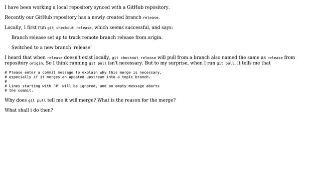 Unix & Linux: After checkout a new remote branch, why does pull tells me that it will merge? смотреть онлайн