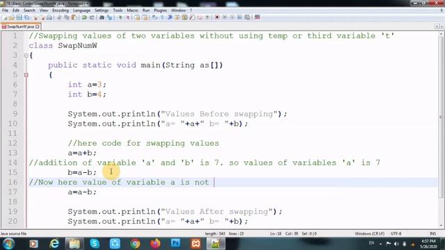 Swapping values of two variable without using Third/Temp variable in Java смотреть онлайн