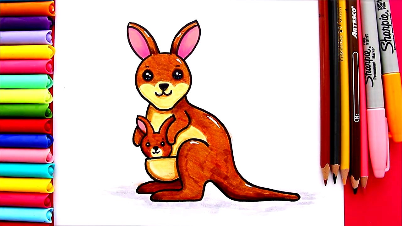 Как нарисовать кенгуру. Рисунки для детей смотреть онлайн