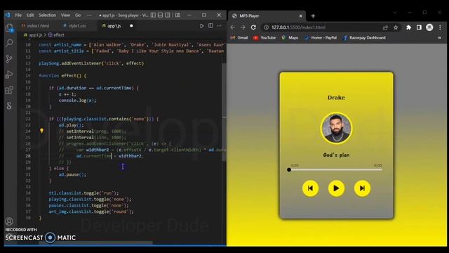 How to make Mp3 music player || Part - 13 || HTML, CSS & JavaScript --- Developer Dude смотреть онлайн