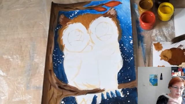 Рисуем гуашью Сову на дереве смотреть онлайн