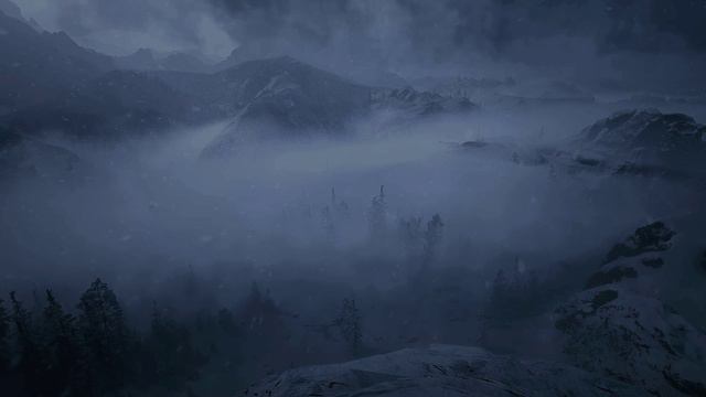 Вьюга и сильный зимний ветер высоко в горах над лесами и перелесками снимет стресс и поможет уснуть