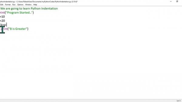 #5 Python Tutorial for Beginners | Fundamental Python Syntax Rules  (Python Indentation)