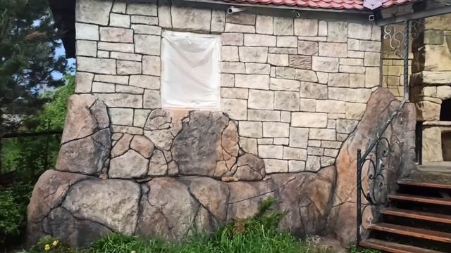 Очаг , скала и кладка из арт бетона результат зимнего монтажа смотреть онлайн