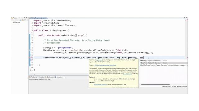 Non Repeated Character in String using Java 8 смотреть онлайн