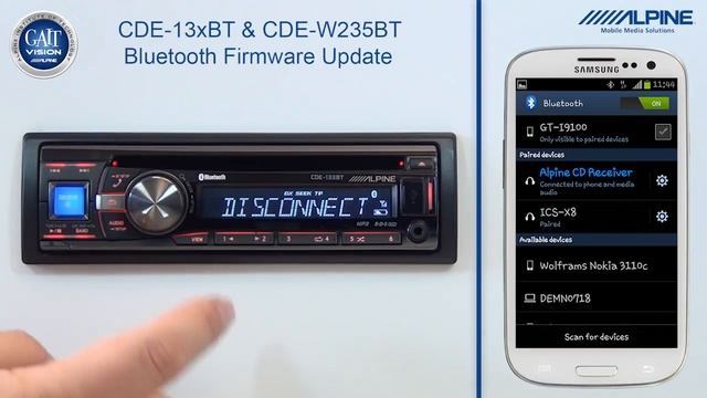 Alpine CDE-13xBT & CDE-W235BT Firmware Update via Bluetooth with Android Smart Phones смотреть онлайн