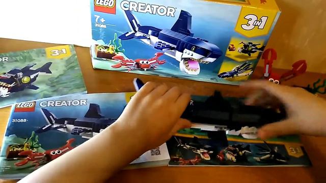 Lego набор 3 в 1 Морские обитатели, акула,рыба удильщик,кольмар, осьминог. 31088 смотреть онлайн