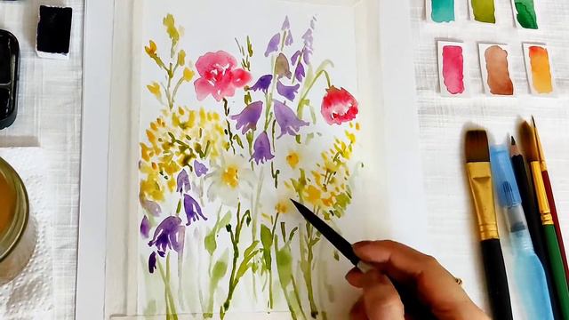 Relaxing | Watercolor Wildflower | Garden | Time Lapse смотреть онлайн