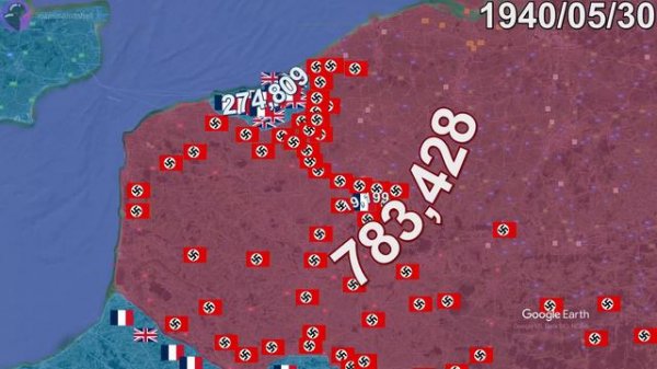 Battle of Dunkirk in 1 minute using Google Earth