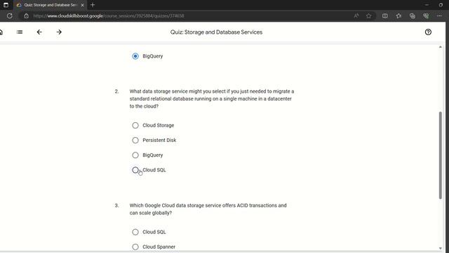 Storage and Database Services Quiz | Essential Google Cloud Infrastructure: Core Services смотреть онлайн