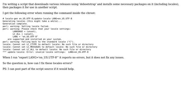 Debootstrap locales error, unable to install locales to fix it? смотреть онлайн