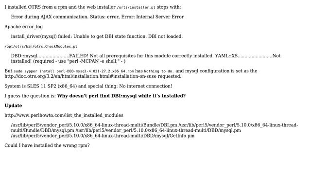 DevOps & SysAdmins: install_driver(mysql) failed: Unable to get DBI state function. DBI not loaded смотреть онлайн