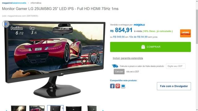 Monitor Gamer LG 25UM58G 25” LED IPS - Full HD HDMI 75Hz 1ms смотреть онлайн