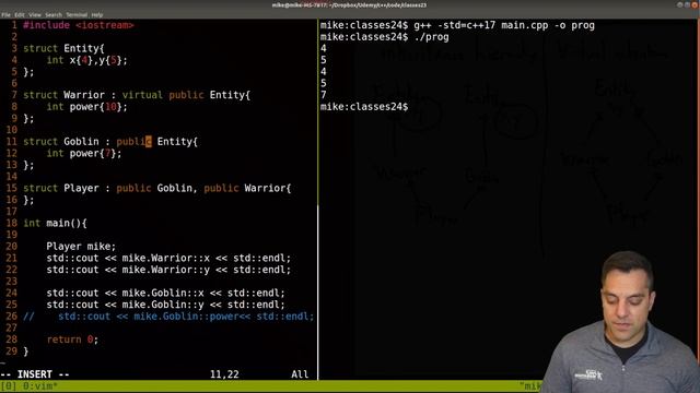 Classes part 24 - Multiple Inheritance Revisited (Virtual inheritance) | Modern Cpp Series смотреть онлайн