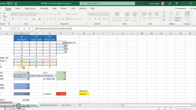 ANOVA Detailed Calculation in EXCEL Part I смотреть онлайн