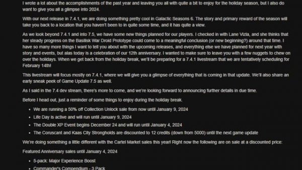 New SWTOR Road Map for 2024 | 12 Year Anniversary | And more!!!