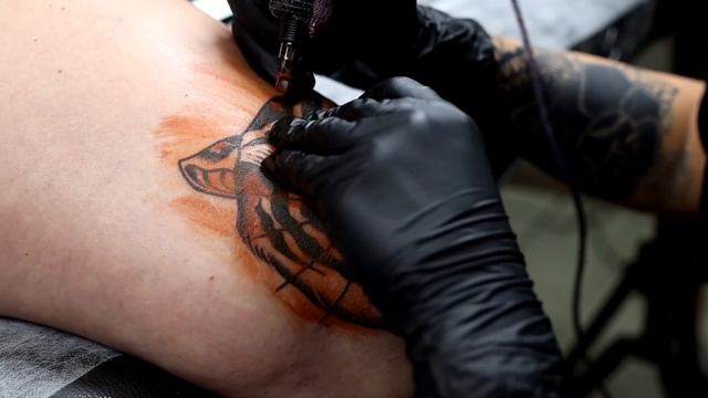 How to tattoo the kneecap ? | Traditional Tiger Tattoo Time Lapse смотреть онлайн