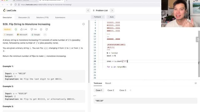 926. Flip String to Monotone Increasing - Day 17/31 Leetcode January Challenge смотреть онлайн