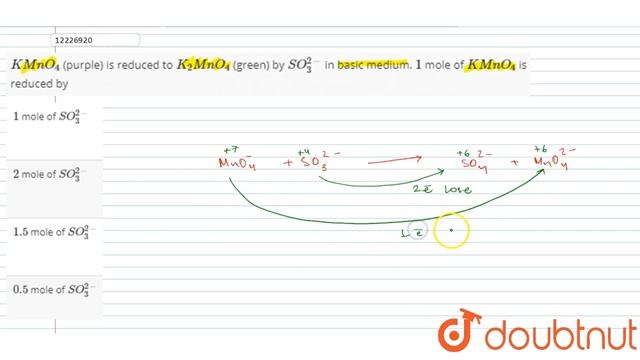 `KMnO_(4)` (purple) is reduced to `K_(2)MnO_(4)` (green) by `SO_(3)^(2-)` in basic medium. `1` mole смотреть онлайн