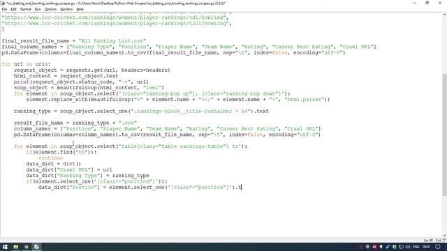 ICC Batting & Bowling Rankings Scraper | Python Web Scraper | ICC Cricket Scraper смотреть онлайн