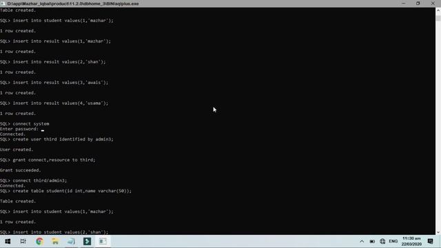 Oracle SqlPlus user create and access table data from one user to other's смотреть онлайн