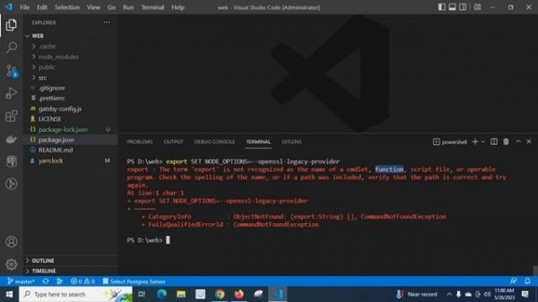 export The term 'export' is not recognized as the name of a cmdlet, function, script file, or opera