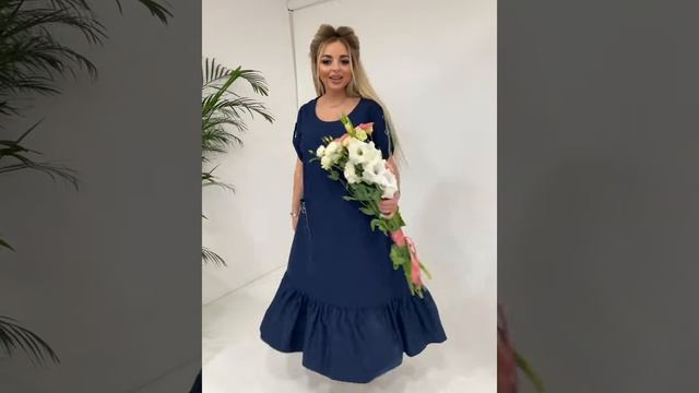 Женское синее летнее платье миди с карманом большие размеры смотреть онлайн