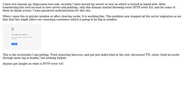 HTTP error 431 after changing the server and IP of password authenticated domain смотреть онлайн