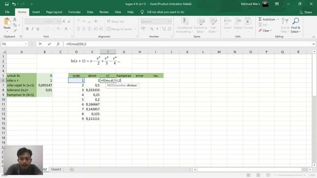 Proses penentuan nilai hampiran ln(x+1) dengan galat toleransi 0,01 menggunakan Microsoft Excel смотреть онлайн
