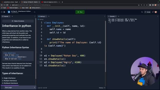 Inheritance in Python | Python Tutorial - Day #61 смотреть онлайн
