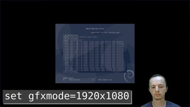 Debian 10 GNU/Linux - Debian Installer, change screen resolution in uEFI mode. смотреть онлайн