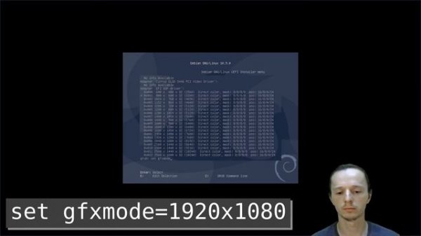 Debian 10 GNU/Linux - Debian Installer, change screen resolution in uEFI mode.