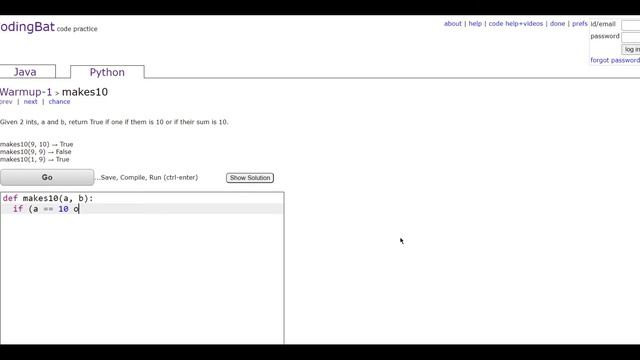 Warmup-1 (makes10) Python Tutoriall || Codingbat.com смотреть онлайн