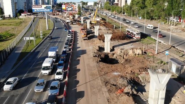 Дорожная ситуация на улице Ново-Садовая 18:45, 12 июля 2021 г., при строительстве эстакады / Самара смотреть онлайн