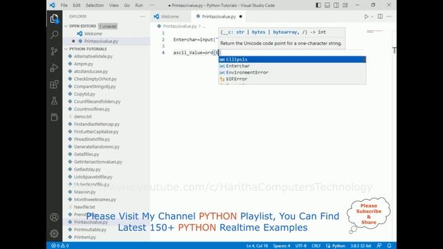 #140 Python Get Ascii Value of a Character | python code Tutorial смотреть онлайн