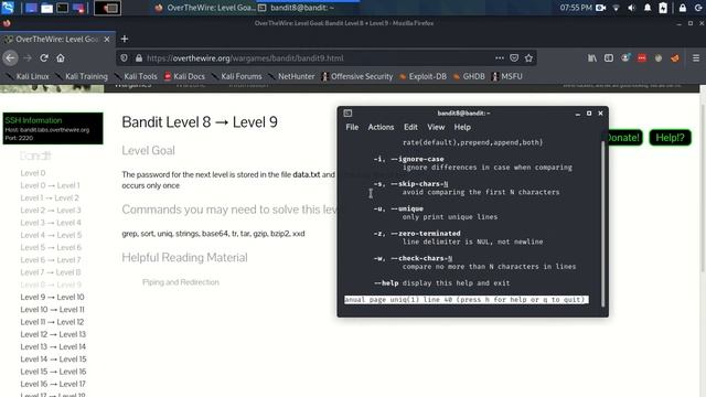 OverTheWire Bandit Level 8 - Level 9 смотреть онлайн