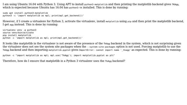 Ubuntu: How to ensure matplotlib in a Python 3 virtualenv uses the TkAgg backend? смотреть онлайн