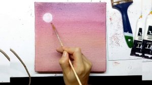 Простой пейзаж акрилом для начинающих за 10 минут.Простой розовый пейзаж.Акрил для начинающих.