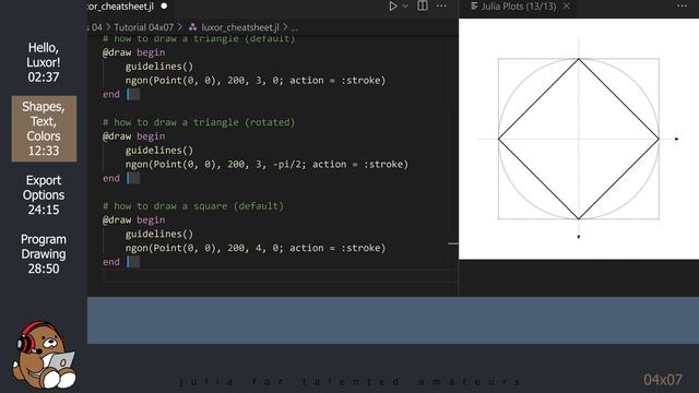 [04x07] Intro to Computer Graphics with Luxor | Luxor.jl, Julia & VS Code [Julia Desktop Apps] смотреть онлайн