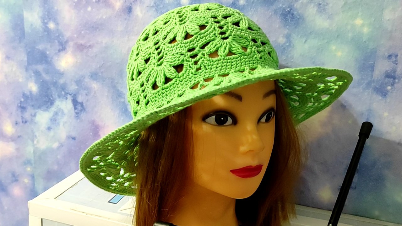 Нарядная шляпка крючком 2часть. Шляпа для начинающих. смотреть онлайн