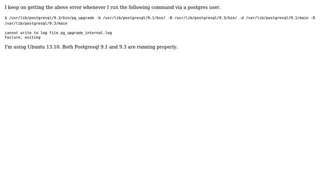 Ubuntu: Cannot write to log file pg_upgrade_internal.log on pg_upgrade смотреть онлайн