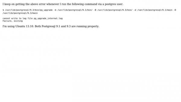 Ubuntu: Cannot write to log file pg_upgrade_internal.log on pg_upgrade