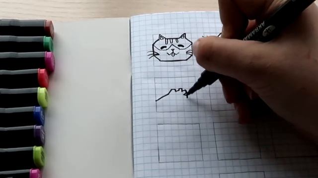 10 квадратных рисунков котиков по клеточкам. Простые рисунки для ЛД. смотреть онлайн