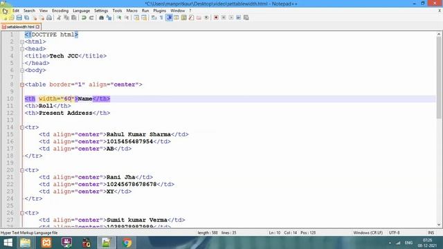 table tag with width in html, th tag width in html, td tag with width in html in Hindi simple way смотреть онлайн