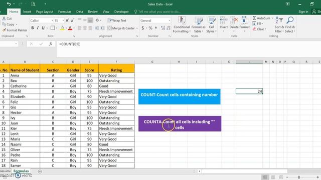 MS Excel Count & CountA (Count Cells in a Range of Data-Filipino) смотреть онлайн