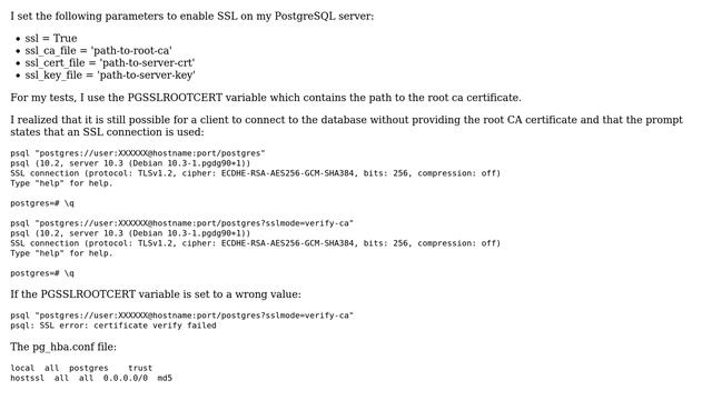 Databases: PostgreSQL - SSL connection without providing the root-ca certificate? смотреть онлайн