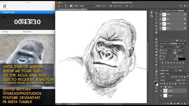 Arvin Bautista Sketches 2017 32/100: Gorilla смотреть онлайн