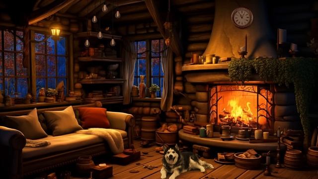 Cozy Autumn Nook - Gentle Rain Sounds on Window & Fireplace with Fall Ambience смотреть онлайн